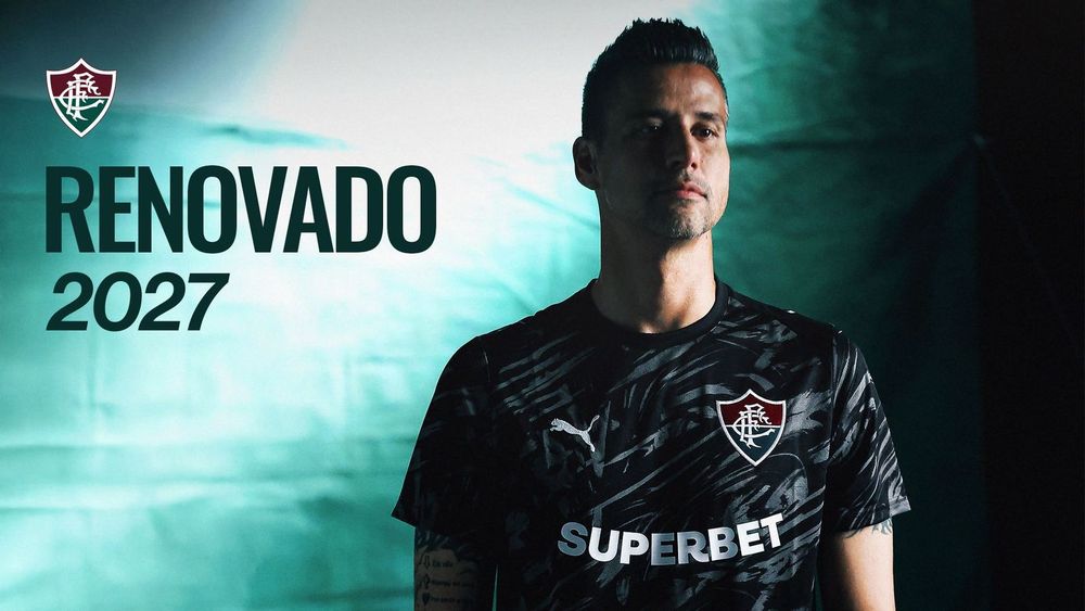 Fábio, goleiro do Fluminense, em arte oficial de renovação de contrato com o clube