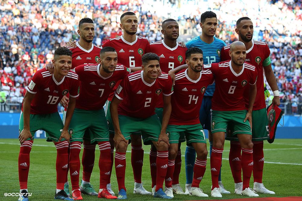 Jogadores de Marrocos durante partida contra o Irã na Copa do Mundo de 2018