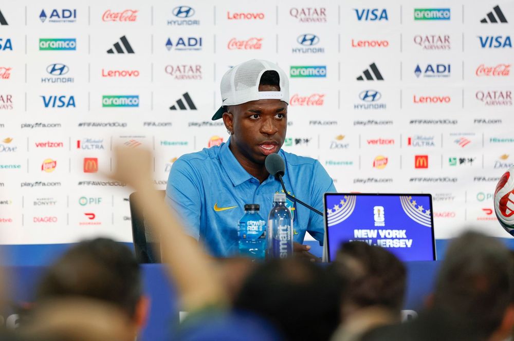 Vinícius Júnior em entrevista coletiva da Seleção Brasileira no MetLife Stadium antes da estreia contra Marrocos na Copa