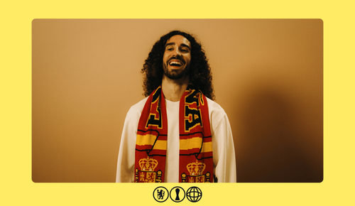 Marc Cucurella em arte oficial do Chelsea para a contagem da Copa do Mundo de 2026