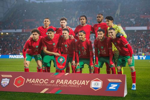 Jogadores da seleção de Marrocos posam antes de amistoso contra o Paraguai em 2026